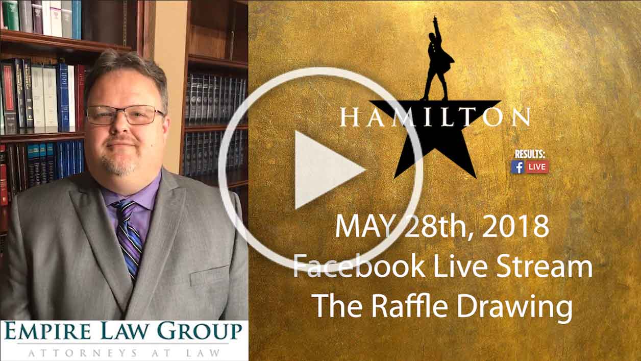 Dan lovell of Empire Law Group will be giving away 2 free tickets to the Hamilton Musical on Facebook live